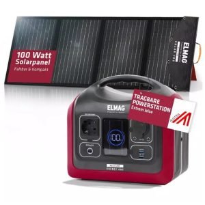 Nešiojamas saulės generatoriaus komplektas ELMAG, ENERGY 600 + SOLAR 100