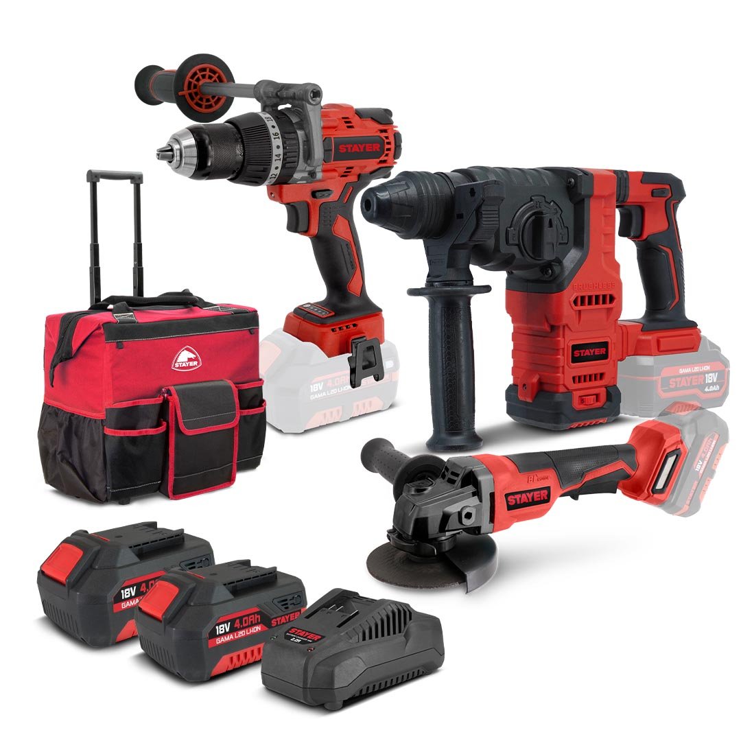 Akumuliatorinio gręžtuvo komplektas Stayer PBL 80 2024 + AGB PS L2024 + HDB L20 COMPACT su 2 vnt 4.0AH akumuliatoriais ir įkrovikliu