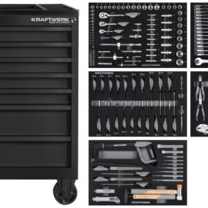 Įrankių vežimėlis su įrankiais KRAFTWERK BT700s, 7 stalčiukų, 194 įrankis