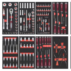 Įrankių vežimėlis su įrankiais KRAFTWERK BT900, 7 stalčiukų, 241 įrankis