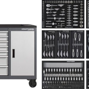 Įrankių vežimėlis su įrankiais KRAFTWERK BT1100, 7 stalčiukų, 300 įrankis