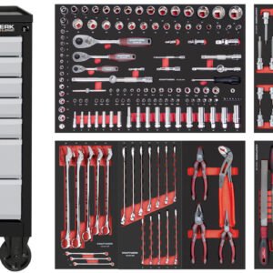 Įrankių vežimėlis su įrankiais KRAFTWERK LT700, 7 stalčiukų, 238 įrankis
