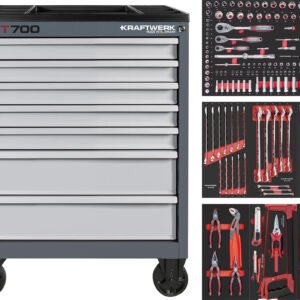 Įrankių vežimėlis su įrankiais KRAFTWERK BT700, 7 stalčiukų, 189 įrankis
