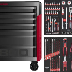 Įrankių vežimėlis su įrankiais KRAFTWERK PT800, 7 stalčiukų, 103 įrankis