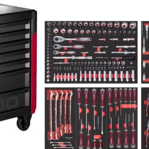 Įrankių vežimėlis su įrankiais KRAFTWERK PT800, 7 stalčiukų, 220 įrankis