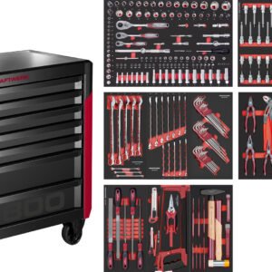 Įrankių vežimėlis su įrankiais KRAFTWERK PT800, 7 stalčiukų, 274 įrankis