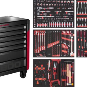 Įrankių vežimėlis su įrankiais KRAFTWERK PT800, 7 stalčiukų, 283 įrankis