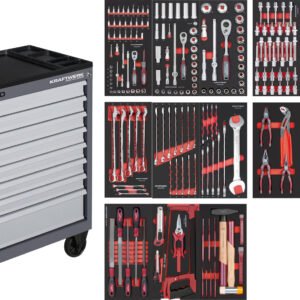 Įrankių vežimėlis su įrankiais KRAFTWERK BT700, 8 stalčiukų, 236 įrankis