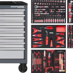 Įrankių vežimėlis su įrankiais KRAFTWERK BT700, 8 stalčiukų, 243 įrankis