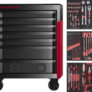 Įrankių vežimėlis su įrankiais KRAFTWERK PT800, 7 stalčiukų, 143 įrankis