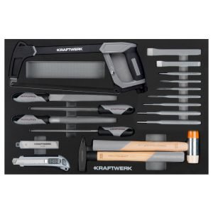 Smūgio, pjovimo įrankų ir dildžių komplektas KRAFTWERK BASIC LINE EVA  60 × 40 cm, 27 vnt