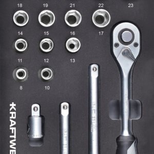 1/2" terkšlės ir galvučių komplektas KRAFTWERK BASIC LINE EVA  20 × 40 cm, 23 vnt