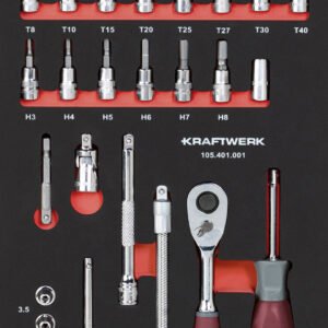 1/4" galvučių komplektas KRAFTWERK PRO LINE EVA 20 × 40 cm, 46 įrankiai