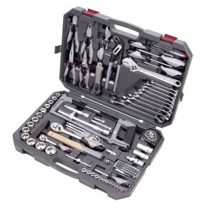 Įrankių komplektas dėžėje KRAFTWERK BASIC LINE 1/4"+1/2", 115 vnt