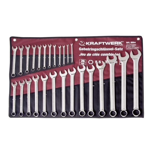 Kombinuotų raktų komplektas susuktame maišelyje KRAFTWERK 5.5-32 mm, 26 vnt.