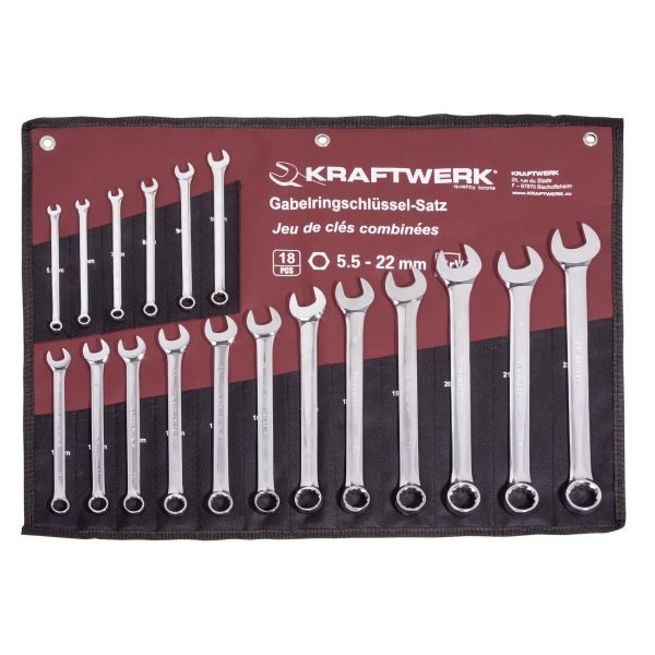 Kombinuotų raktų komplektas KRAFTWERK, 5.5-22 mm, 18 įrankiai