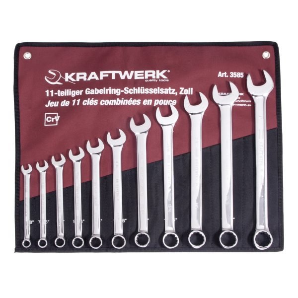 Kombinuotų raktų komplektas susuktame maišelyje KRAFTWERK 3/8"-1", 11 vnt.