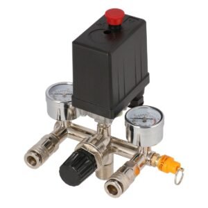 Slėgio reduktorius su jungikliu Airpress 2 manometrais ir 2 greitosiomis jungtimis 230V, 10 bar