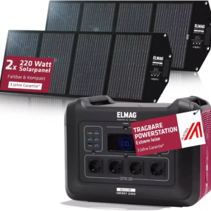 Nešiojamas saulės generatoriaus komplektas ELMAG, ENERGY 2400 + SOLAR 220 DUO
