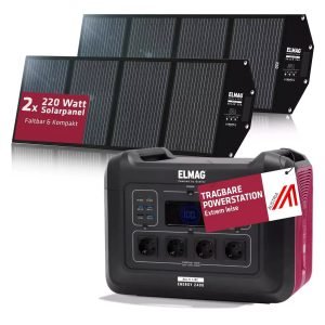 Nešiojamas saulės generatoriaus komplektas ELMAG, ENERGY 2400 + SOLAR 220 DUO