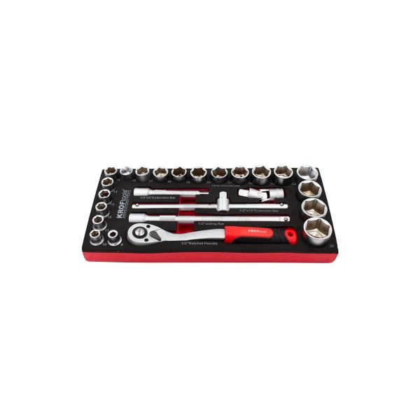 1/2" galvučių ir terkšlės rinkinys KROFTOOLS, 25 vnt