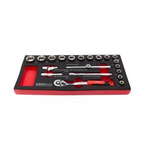 3/8" galvučių ir terkšlės rinkinys KROFTOOLS, 20 vnt
