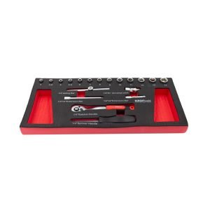 1/4" galvučių ir terkšlės rinkinys KROFTOOLS, 19 vnt