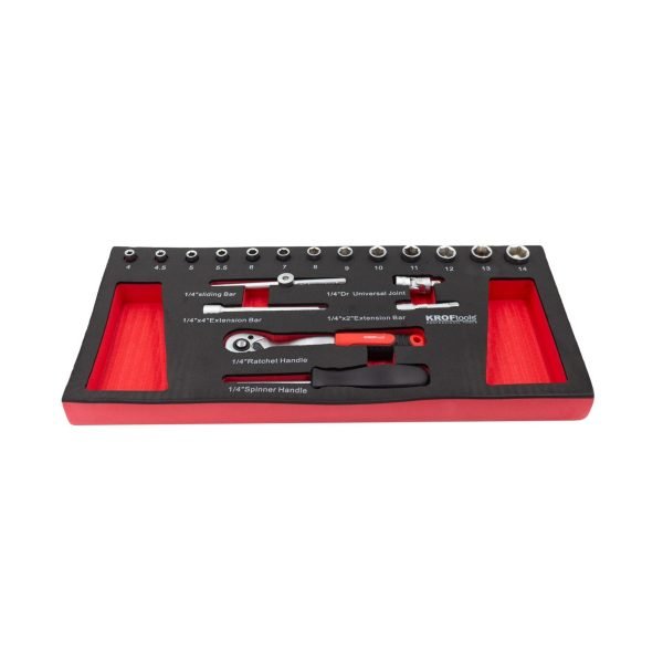 1/4" galvučių ir terkšlės rinkinys KROFTOOLS, 19 vnt